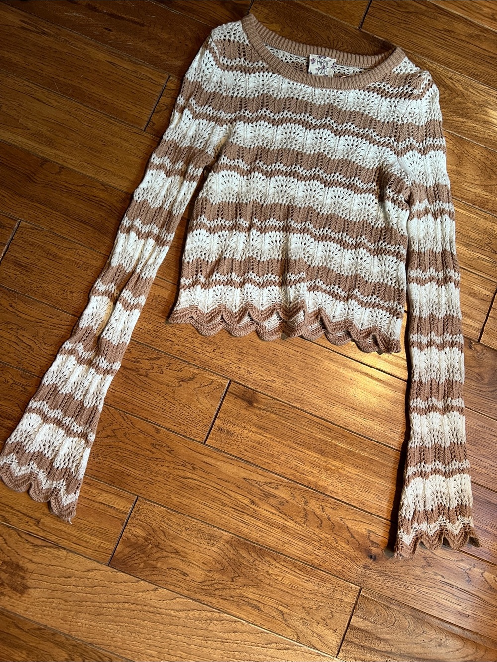 Hippie Rose Cream & Light Brown Striped Crochet Sweater